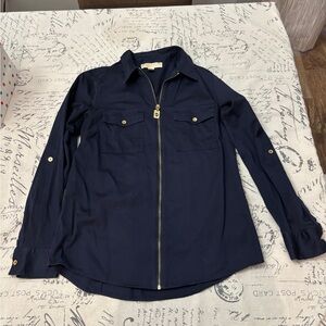 Michael Kors zip up long sleeve navy top size 6